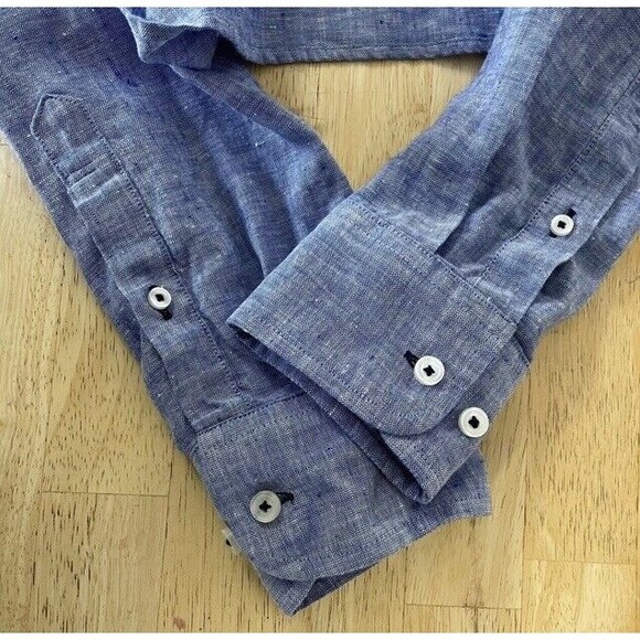 Untuck it Vin Santo Shirt Wrinkle-Resistant Slim Fit Linen Blue Relax Large EUC - Picture 7 of 9